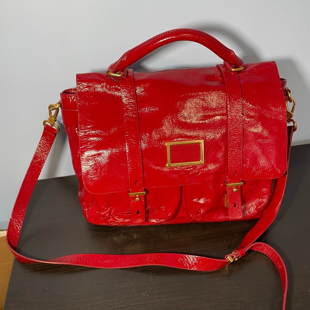 Marc by Marc Jacobs red leather messenger bag